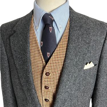 Vintage HALSTON Wool TWEED Blazer ~ 40 Long ~ Herringbone ~ jacket / sport coat ~ Preppy / Ivy League / Trad ~ 