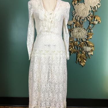 sheer lace dress, 1980s drop waist dress, vintage 80s dress, flapper style, 1920s style dress, size medium, casual wedding, 80s does 20s 
