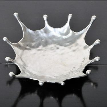Hand-Hammered Pewter Dish with Droplet Decorations