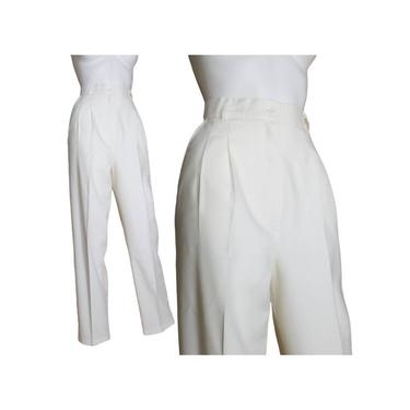 Vintage White Slacks, Medium / High Waist Dress Pants / Womens 1980s Front Crease Trousers / White High Rise Pants / Summer Yacht Club Pants 