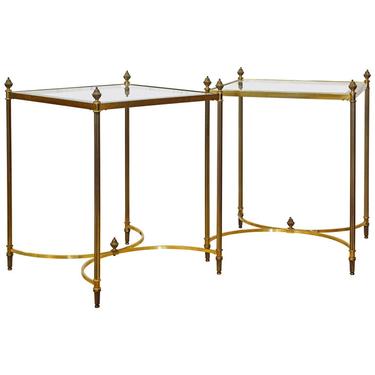 Pair of Elegant Vintage French Maison Bagues Style Brass and Glass End Tables