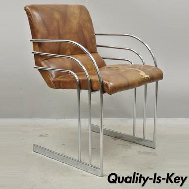 Mid Century Modern Art Deco Chrome Cantilever Milo Baughman Style Arm Chair