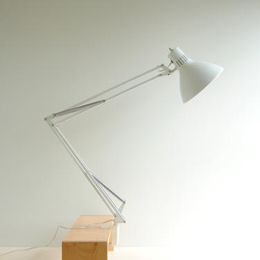 Vintage White Luxo Desk Lamp with Clamp, Adjustable Clamp Lamp, Anglepoise Lamp, Drafting Lamp, Metal Desk Lamp, White Metal Clamp Lamp 