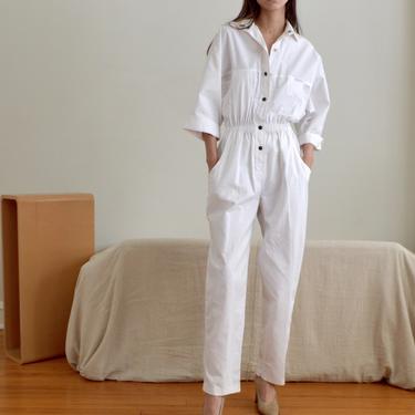 80s white cotton jumpsuit / boilersuit 