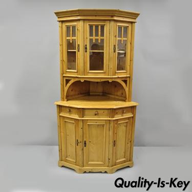 Country French Gothic Primitive Corner China Cabinet Hutch Pine Wood Cupboard