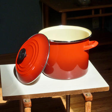 Le Creuset Enameled Steel Stock Pot in Cherry Red - Le Creuset Cerise Stockpot - Vintage Enamel Cookware - Vintage Enamelware 