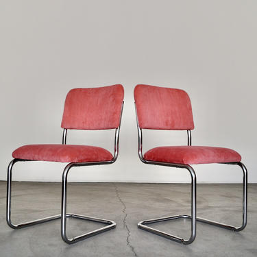 Pair of Bauhaus Mid-century Modern Cesca Chairs Reupholstered in Pink Velvet - Hollywood Regency! 