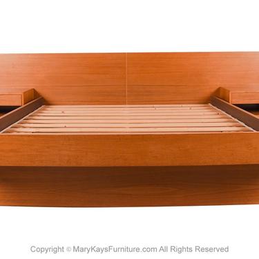 Danish Modern Teak Queen Platform Bed with Floating Nightstands 