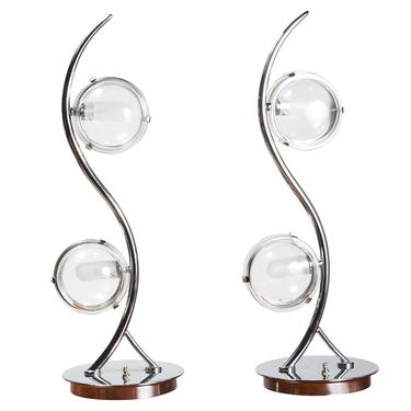 FREE SHIPPING 1970s Vintage Space Age Chrome and Glass Table Lamps 