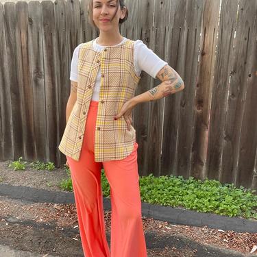 Vintage 70s brown and yellow button down vest 