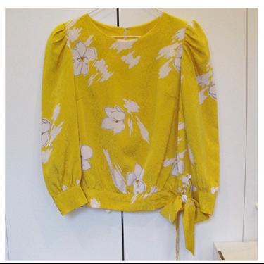 Reserved for Rebecca/ yellow floral blouse with bow tie. 