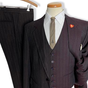 Vintage ALEXANDRE Wool Flannel 3pc Pinstripe Suit ~ 40 R ~ vest / waistcoat ~ pants / jacket / sport coat ~ Bespoke / Custom Made 