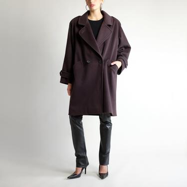 Oversized Wool Coat, Double Breasted Brown Mid Length Overcoat, Vintage Minimal Baggy Structured Simple Unisex Warm Winter Midi Coat 