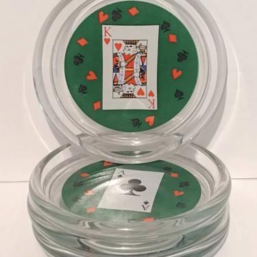 Vintage Luminarc France Glass Poker Card Coasters Home Decor 4&quot; 