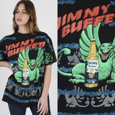 Vintage Jimmy Buffett T Shirt / All Over Print Concert GIANT Tee / Coral Reefer Band Margaritaville Beach Life T Shirt 