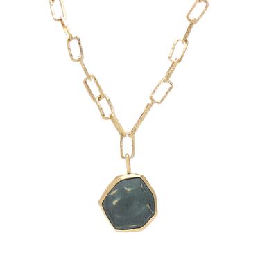One-of-a-Kind Steel Gray Stoned Enamel Gem Necklace