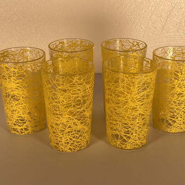 Yellow 4&amp;quot; Tall Spaghetti Drizzle Glasses - Set of Six 