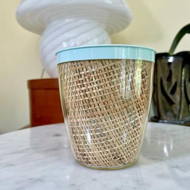 Vintage Raffia Ware Raffiaware Insulated Tumbler or Glass - Clear, Pastel, Pale Blue, Mid Century Modern Drinkware 