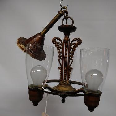 Vintage Cast Steel Polychrome Chandelier with shades