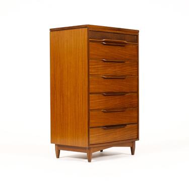 Danish Modern / Mid century Mahogany Chest of Drawers / Upright Dresser — Angular Pulls 