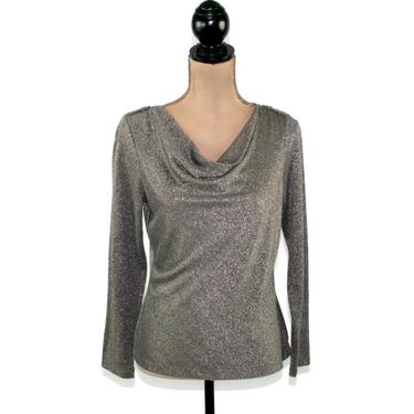 Gray Knit Long Sleeve Metallic Top Women Small Medium, Iridescent Shirt Shimmery Blouse, 1990s Clothes 90s Vintage Clothing Petite Talbots by MagpieandOtis