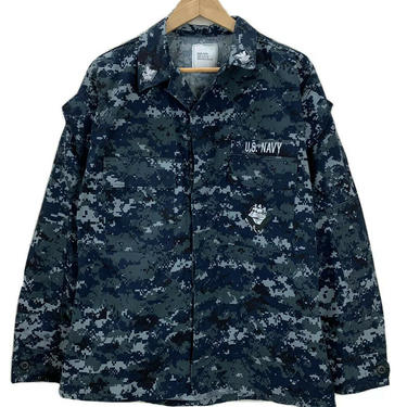 USN Navy Blue Digital Camo Utility Working Combat Shirt Blouse Medium EUC