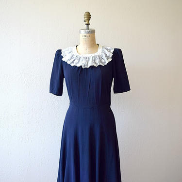 Early 1940s dress . navy blue rayon 40s dress 