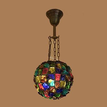 Turn of the century chunk glass globe hanging fixture