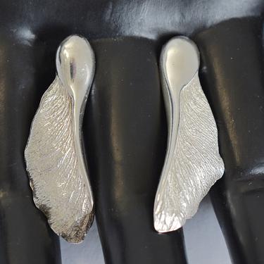 Unusual 1993 sterling asymmetrical maple samara earrings, organic handcrafted 925 silver sycamore seed stud dangles 