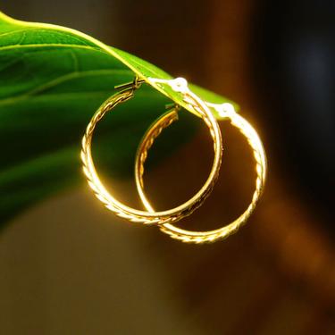 Vintage 14K Yellow Gold Wire Hoop Earrings, Intertwined Gold Strand Hoops, Small 20mm Gold Hoops, Lightweight Earrings, 585 Jewelry 