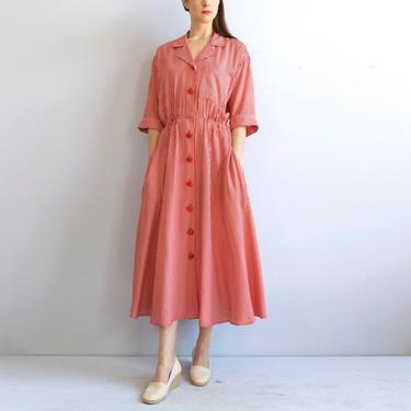 red shirtdress / red and white striped dress / minimal red day dress / S M 