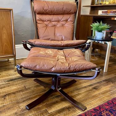 Vintage Sigurd Resell FALCON Leather Lounge Chair w\/ Ottoman