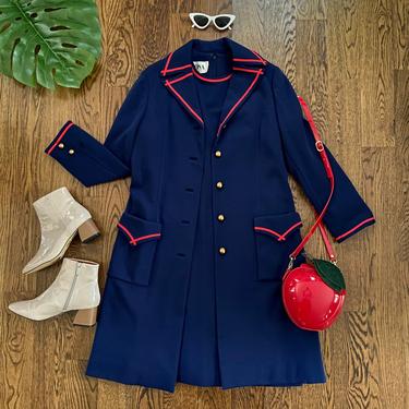 60s Blue and Red Mod Two Piece Suit Dress / MOD / 60s / 1960s / Military Coat / 