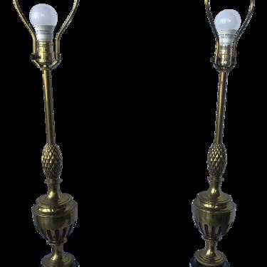 1950s Brass With Center Pineapple Lamps - a Pair