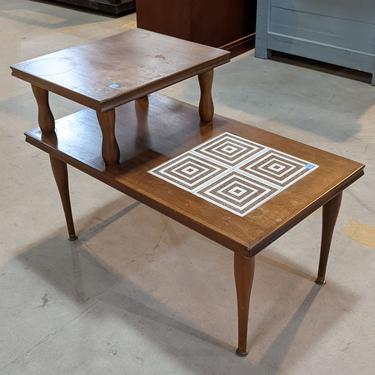 Vintage Two Tier Side Table with Tile Inlay by Model Decorators