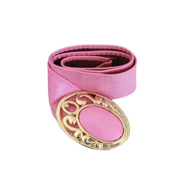 1980s Bubblegum Pink & Gold Wide Statement Belt - 1980s Pink Belt - Vintage Wide Pink Belt - Vintage Pink Belt - Size Large  - 30 inch waist 