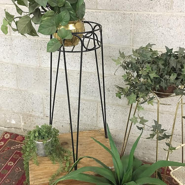 Vintage Plant Stand Retro 1990s Tall Black Metal Wire Frame with Round Top and Pointed MCM Legs + Indoor Outdoor + Plants + Patio Home Decor 