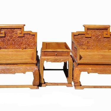 Chinese Yellow Rosewood Dragon Carving Grand Armchair Set wk2341E 