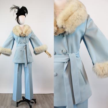 1970s LILLI ANN pants suit fox fur CAPE medium large | new fall 