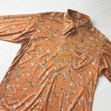 1970s Burnt Orange Seagull Print Shirt