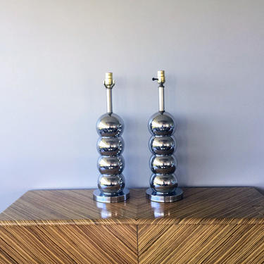 Pair of stacking George Kovacs Ball Chrome Table Lamps 