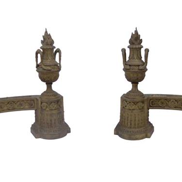 Antique Ornate Torche Brass Andirons