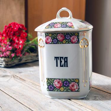 Vintage floral canister / antique MZ Altrohlau Czechoslovakia canister / tea canister / porcelain canister / rose canister / cottage decor 