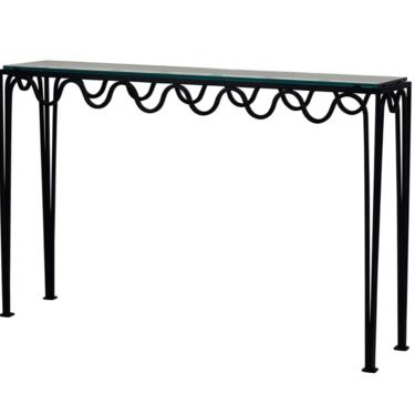 Long Undulating 'Méandre' Wrought Iron and Glass Console by Design Frères