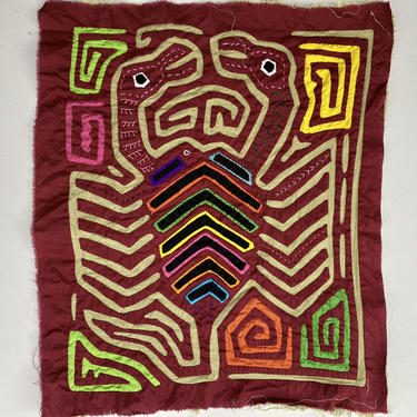 Mola Scorpian Textile Art, Vintage Reverse Applique Scorpian, Scorpio Zodiac, Boho Fiber Art Patchwork Square, Kuna Indians 