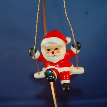 Fitz &amp; Floyd Vintage Christmas Swinging Santa Ceramic Ornament 1978 ~ Vintage Christmas Decor ~ A Lovely Day to Swing Santa ~ Santa Claus 