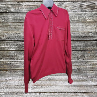Vintage Puritan Sportswear Shirt, 1950s Men's Vintage Long Sleeve Polo Shirt, Ban Lon Full Fashioned Knit, Pinstripe Detail Vintage Clothing 