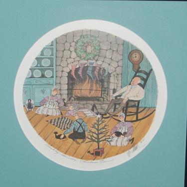 P. Buckley Moss 1991 &amp;quot;Christmas Eve&amp;quot; Sign Christmas LTD Ed. Print ~ Christmas Stories ~ Sitting by the Fireplace ~ Stockings Hung With Care 