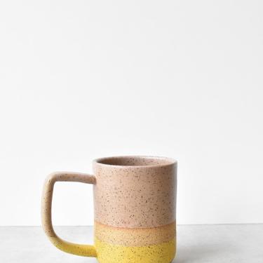 Speckled Stoneware Desert Pink and Mustard Yellow Simple Color Block Handmade Ceramics Mug 