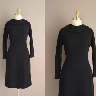 vintage 1950s dress | Jonathan Logan Cozy Classic Jet Black Stretch Winter Dress | Large | 50s vintage dress 